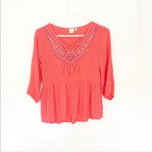 CORAL PEASANT TOP